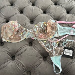 Brand new Honey Birdette bra & panty set in Candy aquamarine 36G/L
